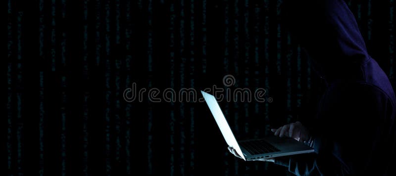 Concept de atacator cibernetic. tehnologie internet web hack. laptop digital în hacker manual, izolat pe negru. date royalty free stock photos