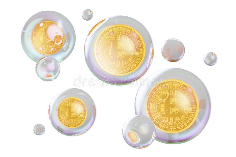 Concept de bulă financiară. bitcoini în interiorul bulelor de săpun 3d stock illustration