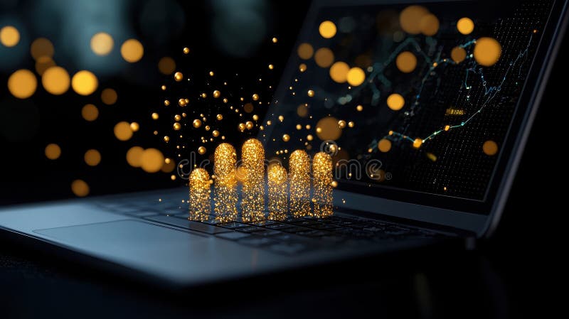 Concept de inovație digitală cu vizualizare a datelor uimitoare pe ecranul notebook-ului stock illustration