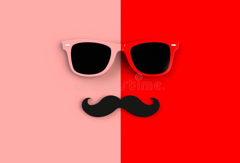 Concept de jour du ` s de père Lunettes de soleil de hippie et moustache drôle sur le fond rouge illustration libre de droits Concept de jour du ` s de père Lunettes de soleil de hippie et moustache drôle sur le fond rouge illustration libre de droits