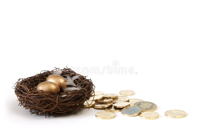 A nest egg with gold coins for various financial concepts. A nest egg with gold coins for various financial concepts.