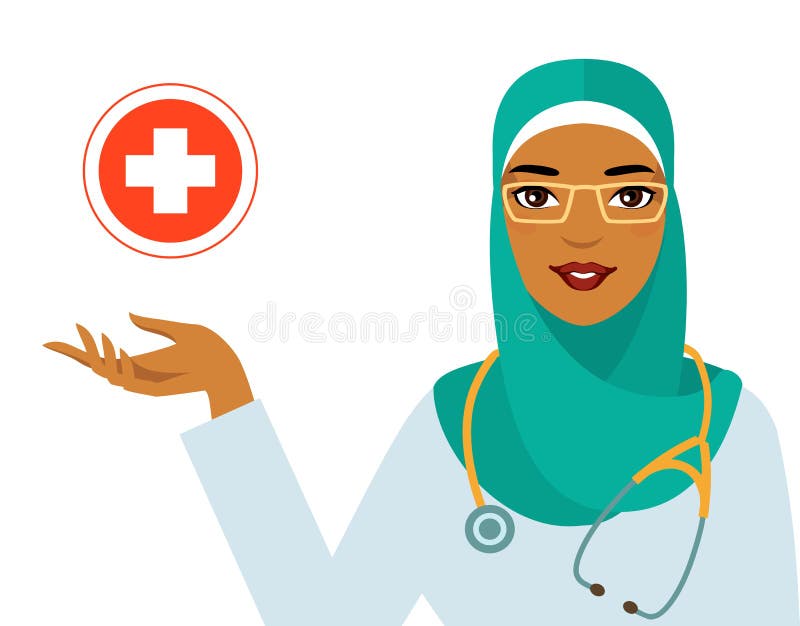 Concept de médecine - docteur arabe musulman de femme d'isolement sur le fond blanc illustration de vecteur Concept de médecine - docteur arabe musulman de femme d'isolement sur le fond blanc illustration de vecteur