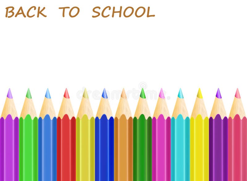 Concept de nouveau à l'école avec l'apper blanc et les crayons colorés, St. Concept de nouveau à l'école avec l'apper blanc et les crayons colorés, illustration courante de vecteur