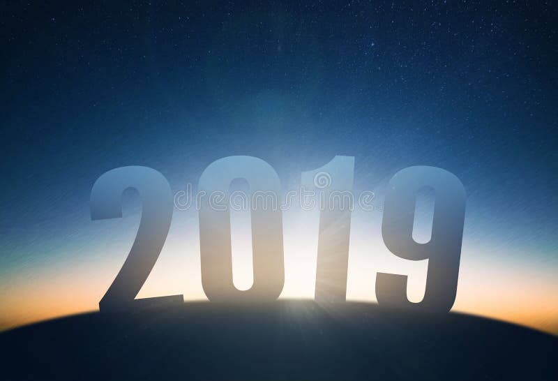 Concept 2019 de nouvelle année lever de soleil et ciel d'étoile image stock Concept 2019 de nouvelle année lever de soleil et ciel d'étoile image stock