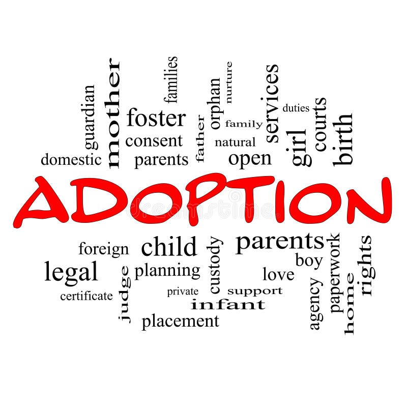 Concept de nuage de Word d'adoption dans des chapeaux rouges illustration de vecteur Concept de nuage de Word d'adoption dans des chapeaux rouges illustration de vecteur