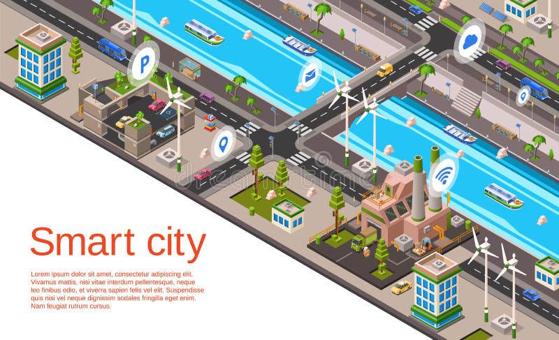 Concept de oraș inteligent izometric vector illustration