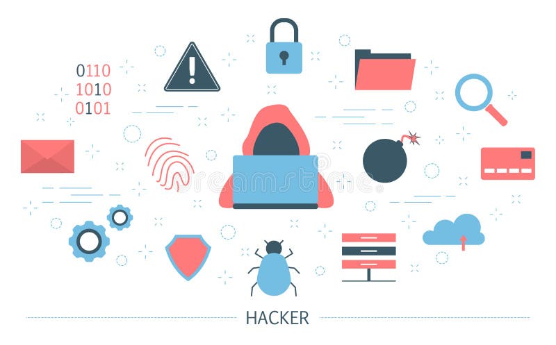 Concept de pirate informatique Attaque de virus sur le smartphone ou l'ordinateur illustration de vecteur Concept de pirate informatique Attaque de virus sur le smartphone ou l'ordinateur illustration de vecteur