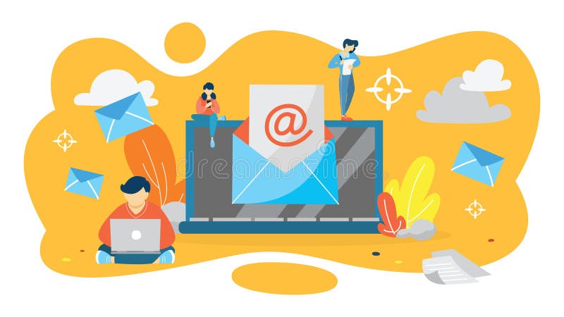 Concept de poștă spam. Idee despre mesajul de e-mail primit cu publicitate vector illustration