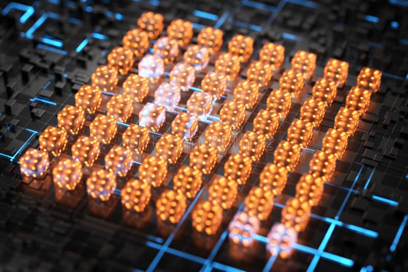 Concept de processeur quantique. concept de technologie blockchain rendu 3d illustration libre de droits