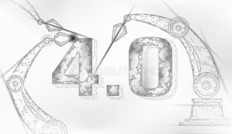 Concept de revoluție industrială viitor cu nivel scăzut de poli. industrie 40 de numere asamblate cu braț robotic. industrie onlin royalty free illustration