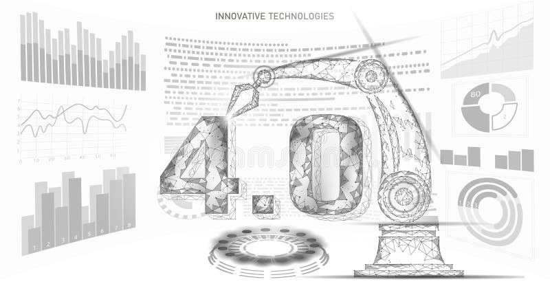 Concept de revoluție industrială viitor cu nivel scăzut de poli. industrie 40 de numere asamblate cu braț robotic. industrie onlin stock illustration