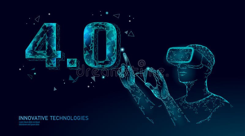 Concept de revoluție industrială viitor cu nivel scăzut de poli. industrie 40 de pahare asamblate în serie. realitate augmentată o royalty free illustration