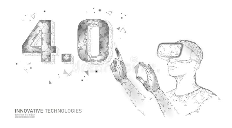 Concept de revoluție industrială viitor cu nivel scăzut de poli. industrie 40 de pahare asamblate în serie. realitate augmentată o royalty free illustration