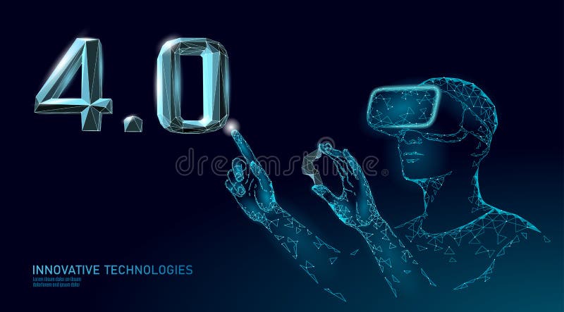 Concept de revoluție industrială viitor cu nivel scăzut de poli. industrie 40 de pahare asamblate în serie. realitate augmentată o stock illustration