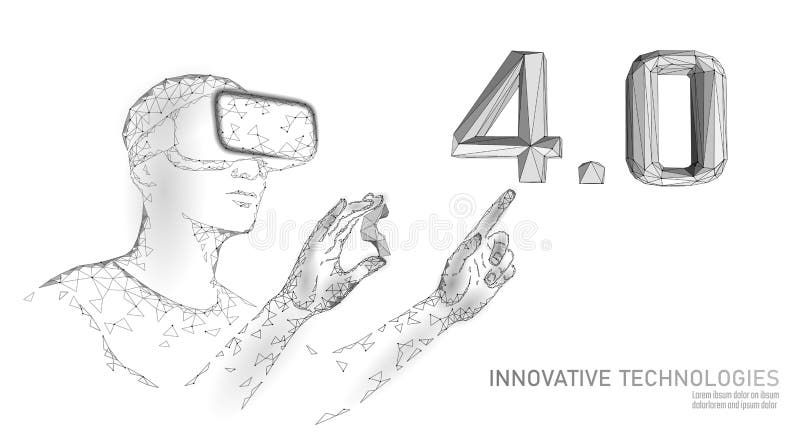 Concept de revoluție industrială viitor cu nivel scăzut de poli. industrie 40 de pahare asamblate în serie. realitate augmentată o stock illustration