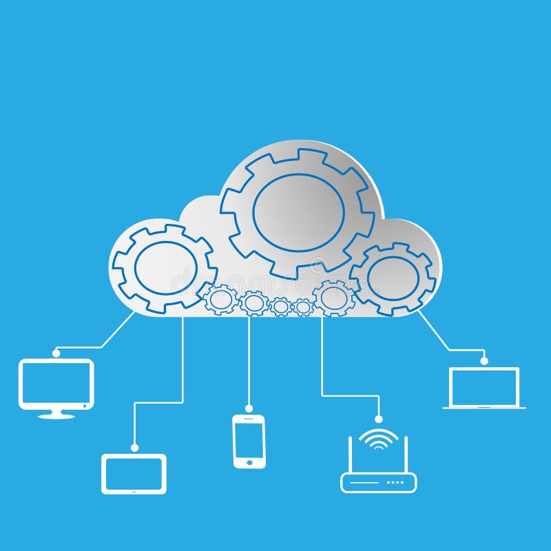 Concept de rețea wireless de tip cloud și de calcul distribuit. vector royalty free illustration