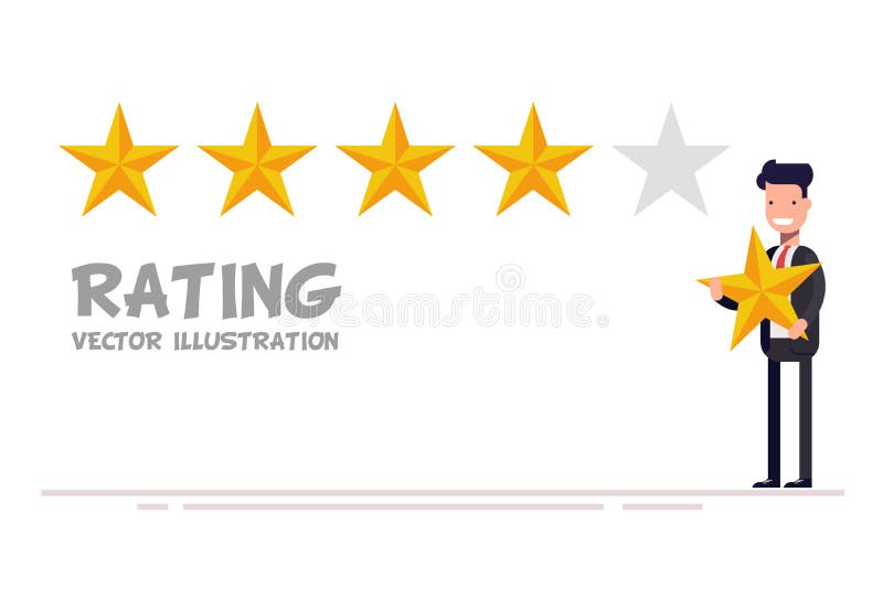 Concept de rétroaction Main heureuse d'homme d'affaires donnant l'estimation de cinq étoiles illustration libre de droits Concept de rétroaction Main heureuse d'homme d'affaires donnant l'estimation de cinq étoiles illustration libre de droits