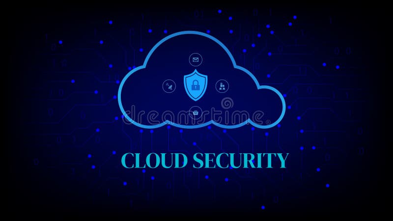 Concept de securitate cloud cu pictograma scutului digital în cloud pe fundal de rețea futuristă vector illustration