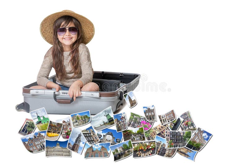 Concept de sourire d'Amsterdam de voyage de petite fille photographie stock Concept de sourire d'Amsterdam de voyage de petite fille photographie stock