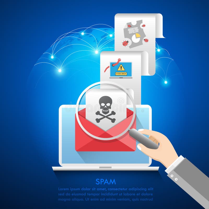 Concept de spam&spam pentru criminalitate informatică cu virus spam de alertă mesaj de e-mail royalty free illustration