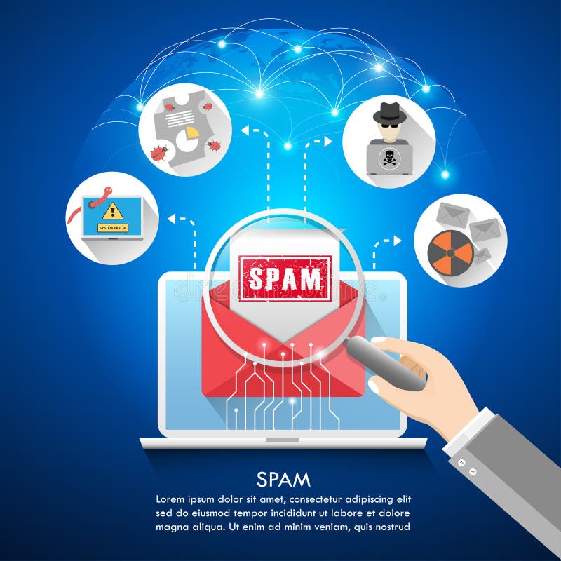 Concept de spam&spam pentru criminalitate informatică cu virus spam de alertă mesaj de e-mail royalty free illustration