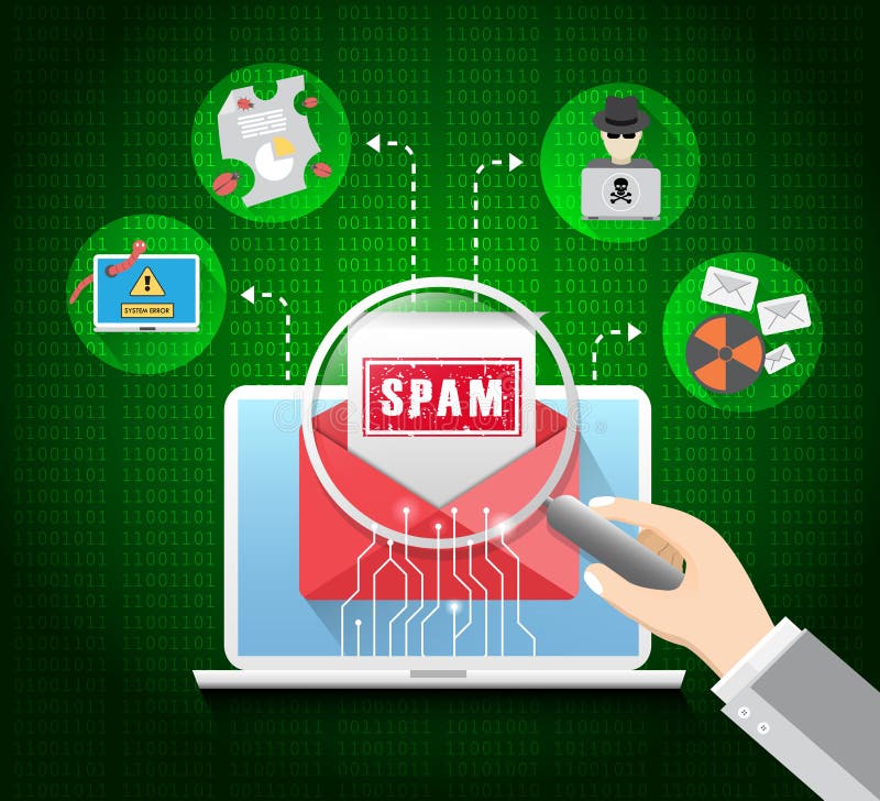 Concept de spam&spam pentru criminalitate informatică cu virus spam de alertă mesaj de e-mail stock illustration