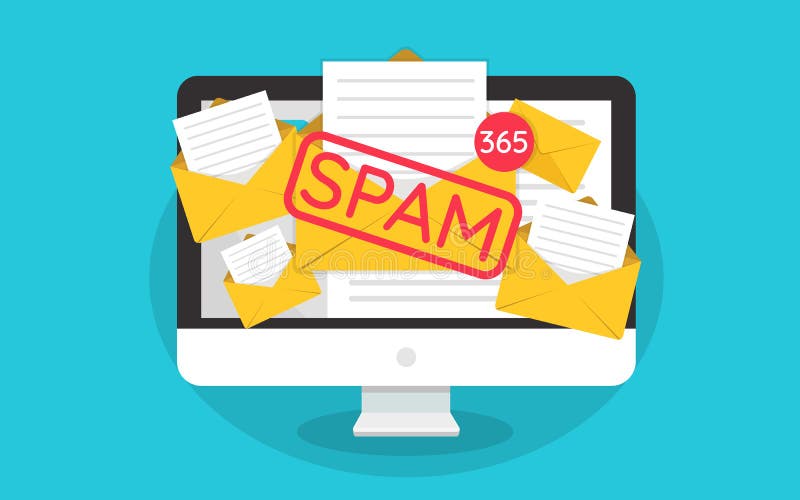 Concept de spamming o mulțime de e-mailuri pe ecranul unui monitor. avertisment de spam al cutiei de e-mail. ilustrare royalty free illustration
