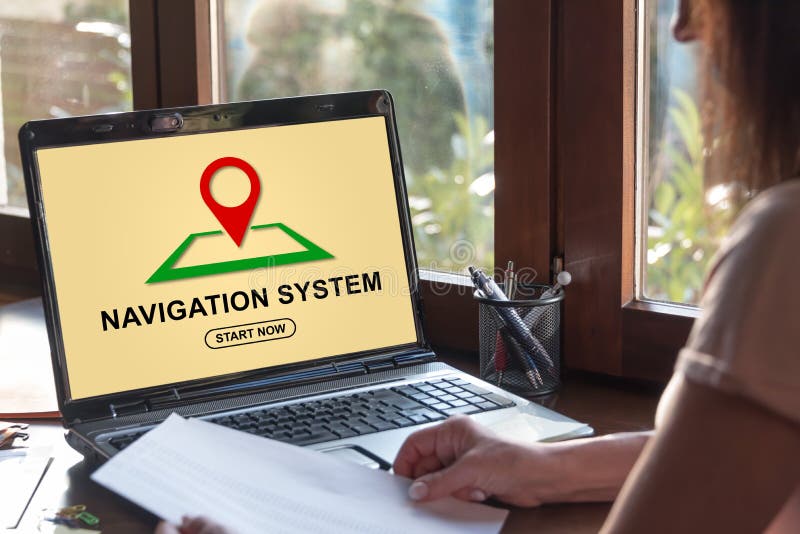Concept de système de navigation sur un écran d'ordinateur portable image libre de droits Concept de système de navigation sur un écran d'ordinateur portable image libre de droits