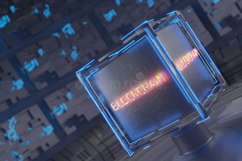 Concept de technologie blockchain. bloc de technologie étiqueté bloc de rendu 3d blockchain illustration stock