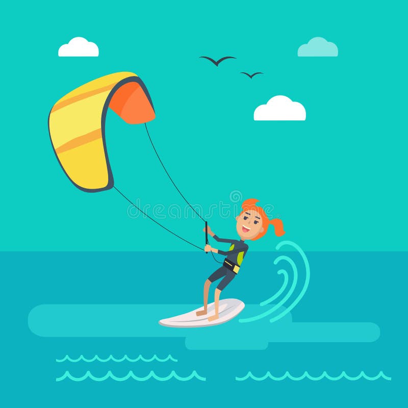 Concept De Fille De Kitesurf De Vecteur Illustration de Vecteur