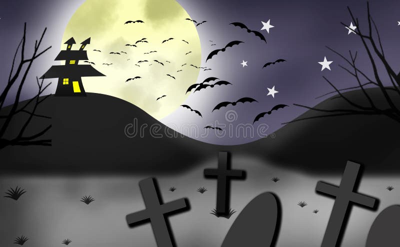 Concept de Veille de la toussaint Horizontal de nuit illustration libre de droits Concept de Veille de la toussaint Horizontal de nuit illustration libre de droits
