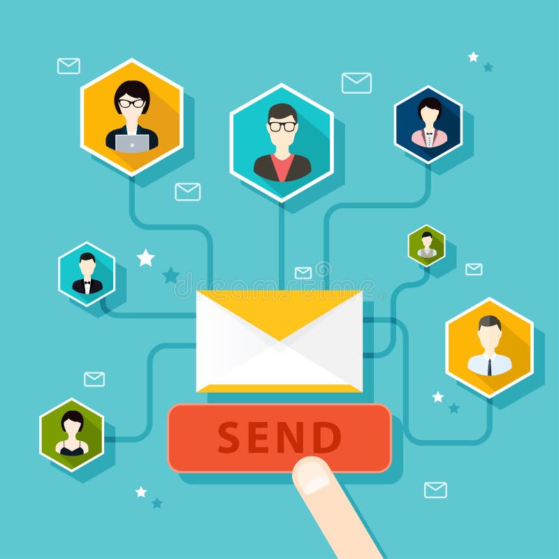 Concept de vente de campagne fonctionnante d'email, la publicité d'email, illustration de vecteur Concept de vente de campagne fonctionnante d'email, la publicité d'email, illustration de vecteur