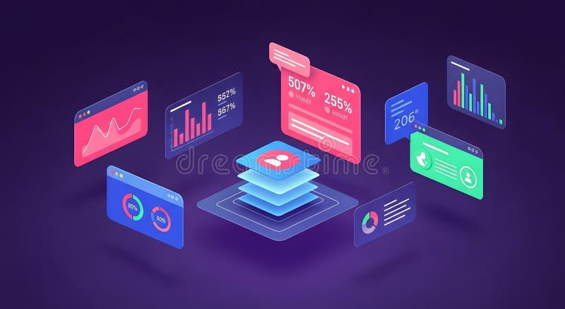 Concept de vizualizare și analiză dinamică a datelor, cu grafice și infografice multicolore vector illustration