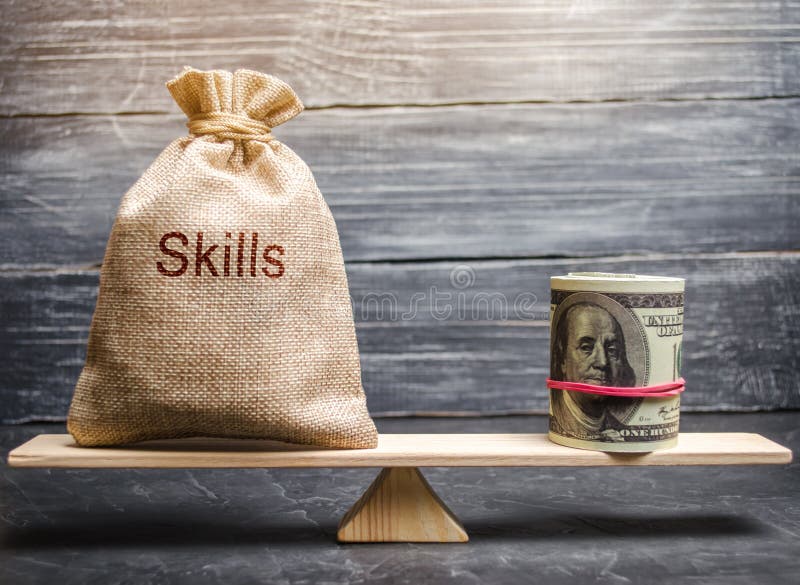 The concept of decent wages of an employee for useful skills. Professionals of the business. Low-quality incompetent courses royalty free stock photos The concept of decent wages of an employee for useful skills. Professionals of the business. Low-quality incompetent courses royalty free stock photos