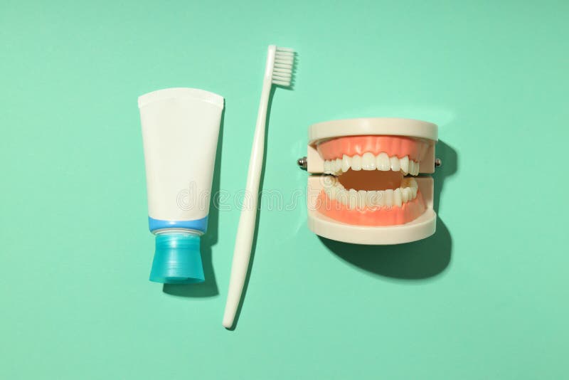Concept of Dental Care on Mint Background Stock Photo Image of