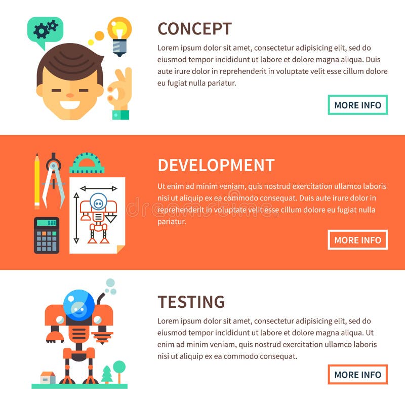 Concept, development, testing in the business. Flat vector illustration.