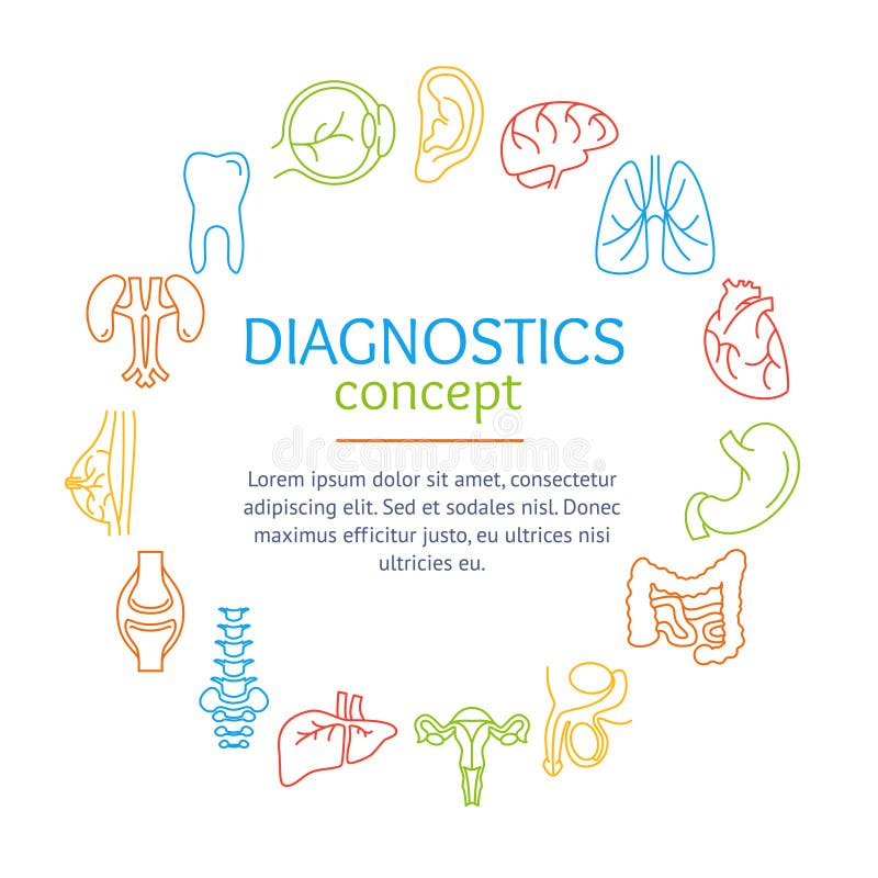 Concept diagnostique avec les organes humains réglés Vecteur illustration stock Concept diagnostique avec les organes humains réglés Vecteur illustration stock