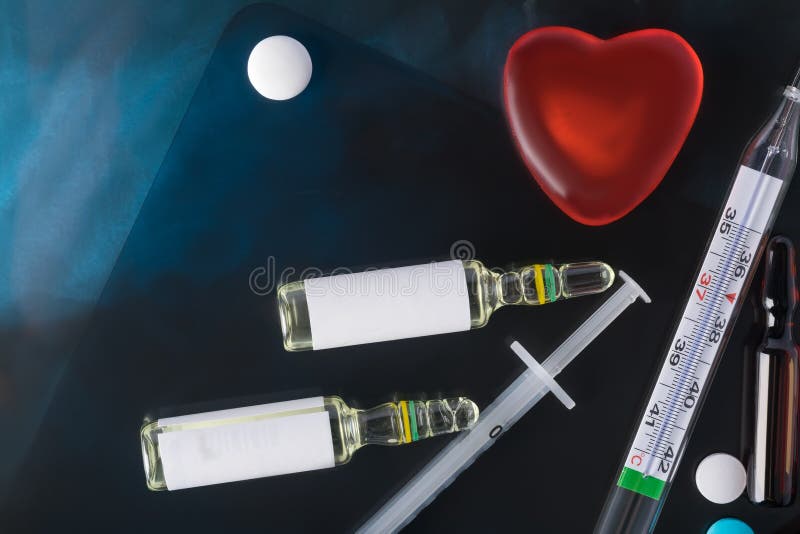 Concept of Dietary Supplements and Red Heart on Xray Background Stock