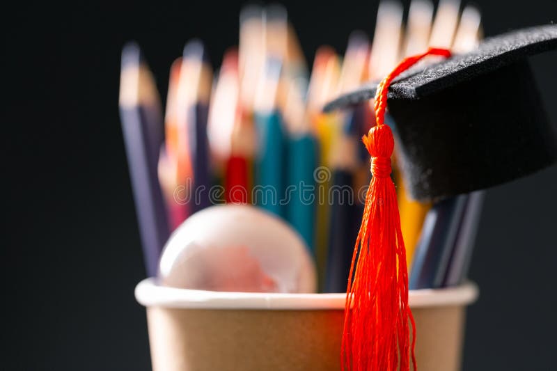 Concept education is business scholarship essential idea globalization, mortarboard students learn and study in universities and royalty free stock photo