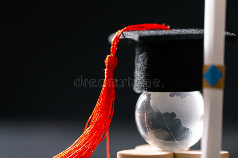 Concept education is business scholarship essential idea globalization, mortarboard students learn and study in universities and stock photo