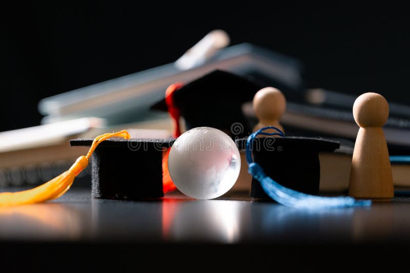 Concept education is business scholarship essential idea globalization, mortarboard students learn and study in universities and stock photo