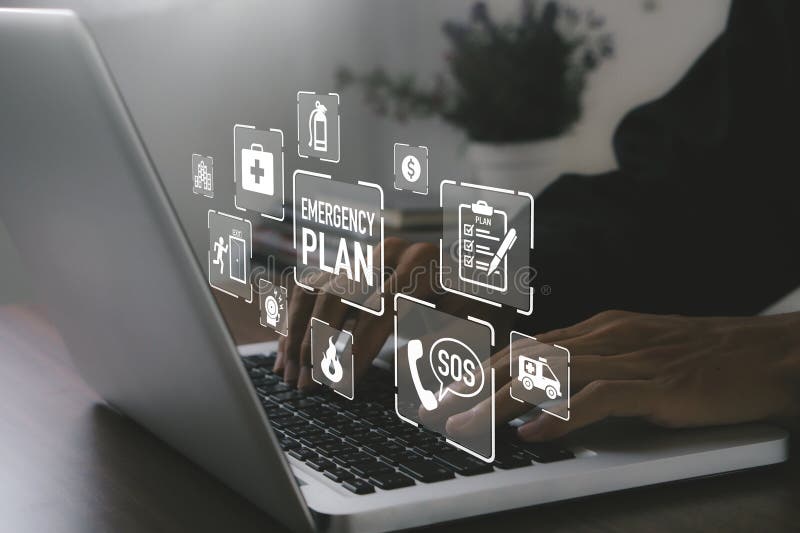 Concept of Emergency Preparedness Plan. Businessman learning and preparing in emergency situation. Business Evacuation Training royalty free stock photography