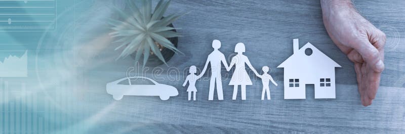 Concept of Family, Home and Car Insurance; Panoramic Banner Stock Photo ...