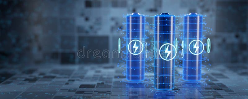 Concept of fast battery charging. AA batteries. 3d render stock illustration