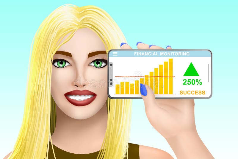Concept financial success. Drawn pretty girl on bright background. Illustration royalty free illustration Concept financial success. Drawn pretty girl on bright background. Illustration royalty free illustration