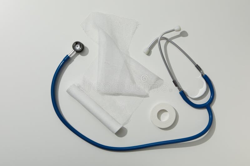 Concept of first aid kit, first aid kit supplies stock photography