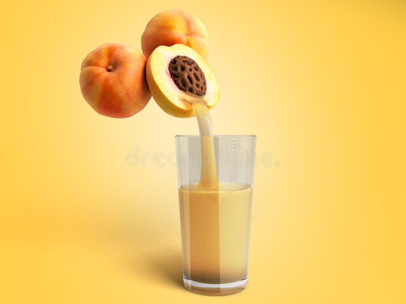 Audio. concept of fresh natural juice peach juice flows from fresh peach in...