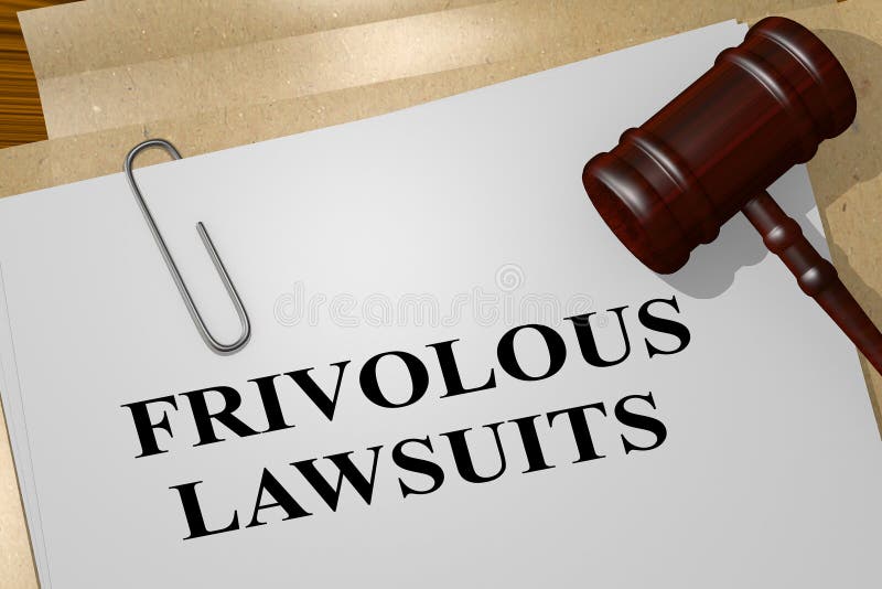 3D illustration of FRIVOLOUS LAWSUITS title on legal document. 3D illustration of FRIVOLOUS LAWSUITS title on legal document