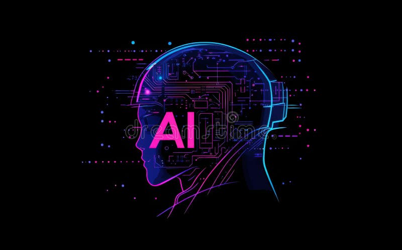Concept futuristic Ai cu ilustrare a circuitului digital neon royalty free illustration