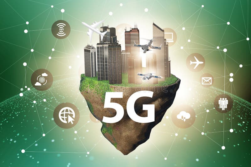 The concept of 5g technology with floating island